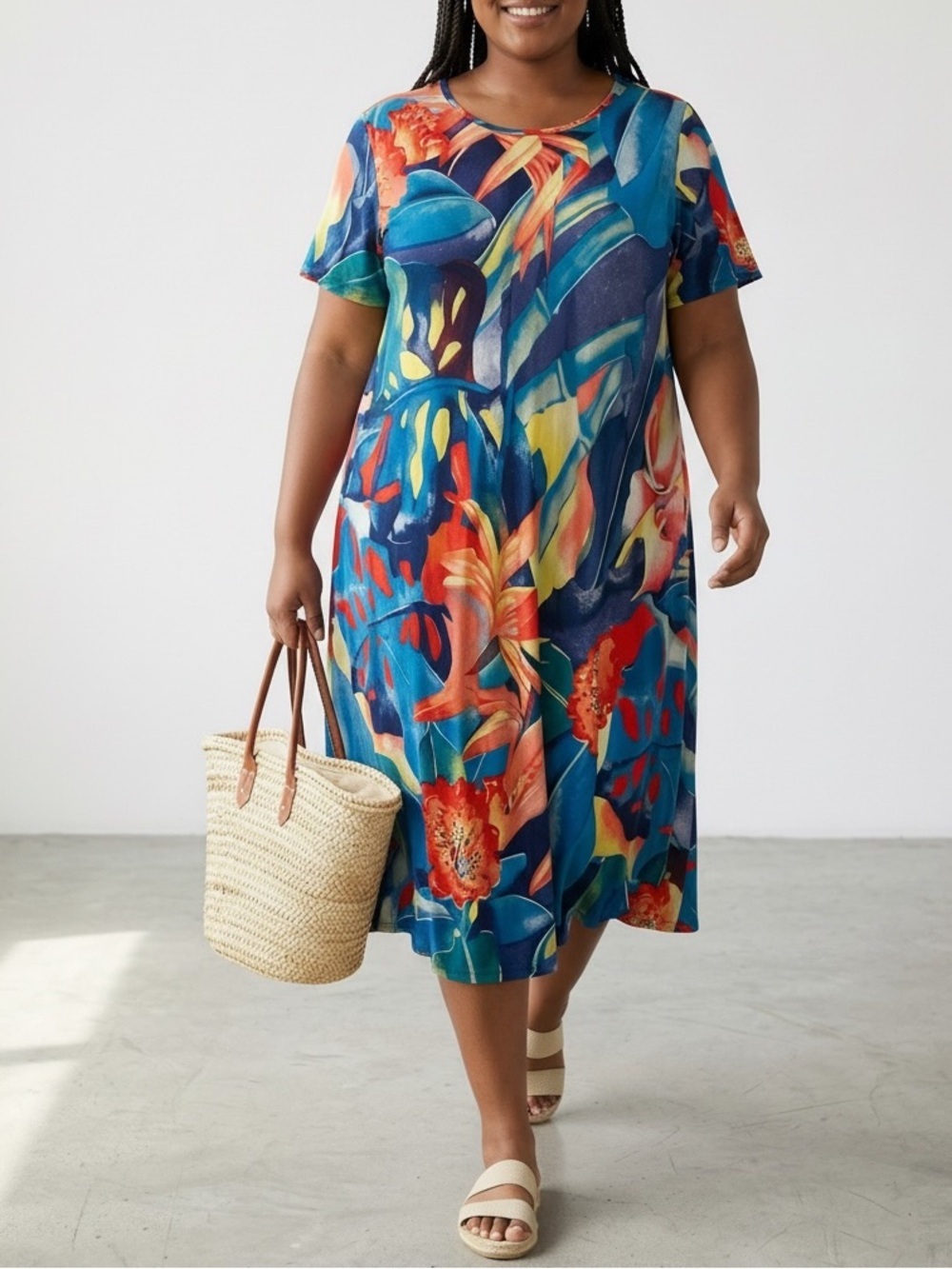 Vintage 90s KC Spencer New York midi dress  tropical floral Resortwear Vacation